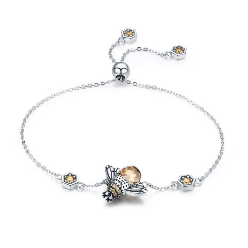 Bracelet d'abeilles en argent avec reine des abeilles