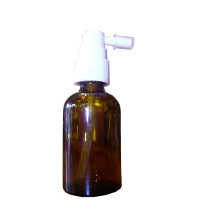 FLACONE ROTONDO IN VETRO GIALLO CON SPRAY LARINGEO CORTO 30 ml