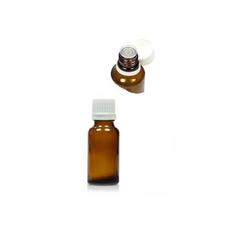 FLACONE ROTONDO  IN VETRO GIALLO 10 ML CON CONTAGOCCE RASO BOCCA E CAPSULA CON SICUREZZA