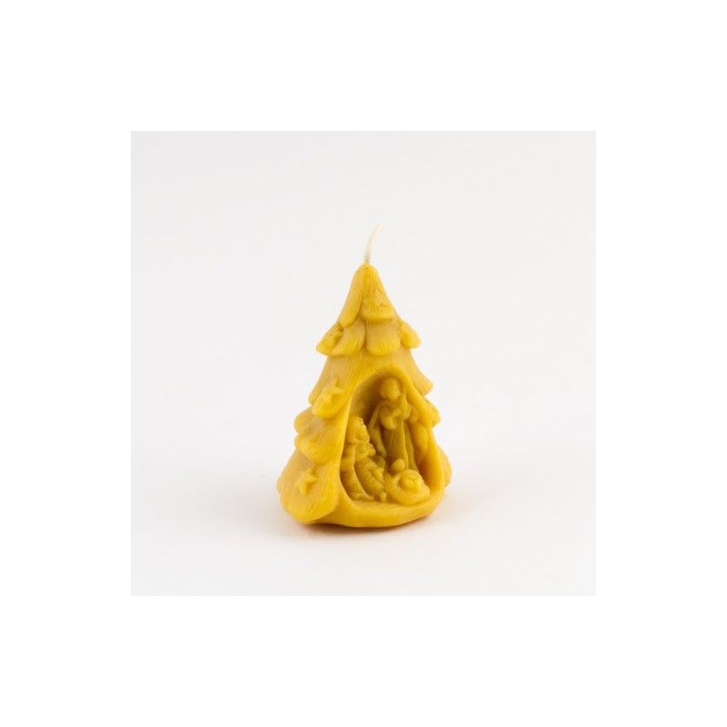 Fir beeswax candle with mini nativity scene