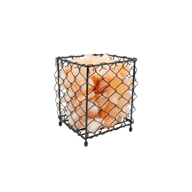 Iron basket lamp with Himalayan pink salt pieces