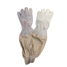 White leather gloves for beekeeping, cotton sleeve with elastic bands